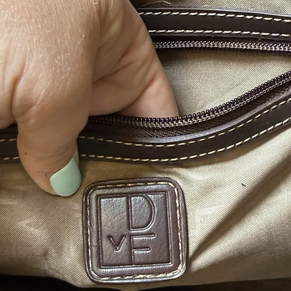 Diane Von Furstenberg Double Handle Suede & Leather Tote Bag Snap Brown Classic - Image 7