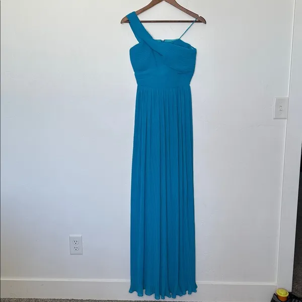 AMUR Skye Blue One Shoulder Pleated Chiffon Formal Gown Size 4 NWOT - Image 2