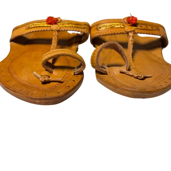 Handmade Leather Kolhapuri T Strap Sandals Braided Tan Brown Womens 10 - Image 4