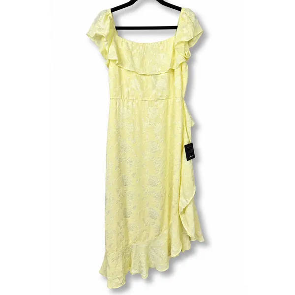 NEW Lulus Pretty Perfect Yellow Burnout Floral Off-the-Shoulder Midi Dress XXL - Image 5