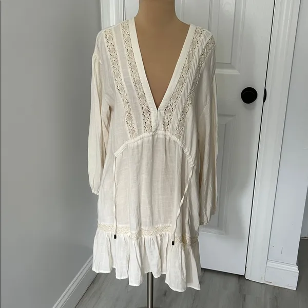 Free People Rugged Beauty Swing Dress Ecru - Image 3