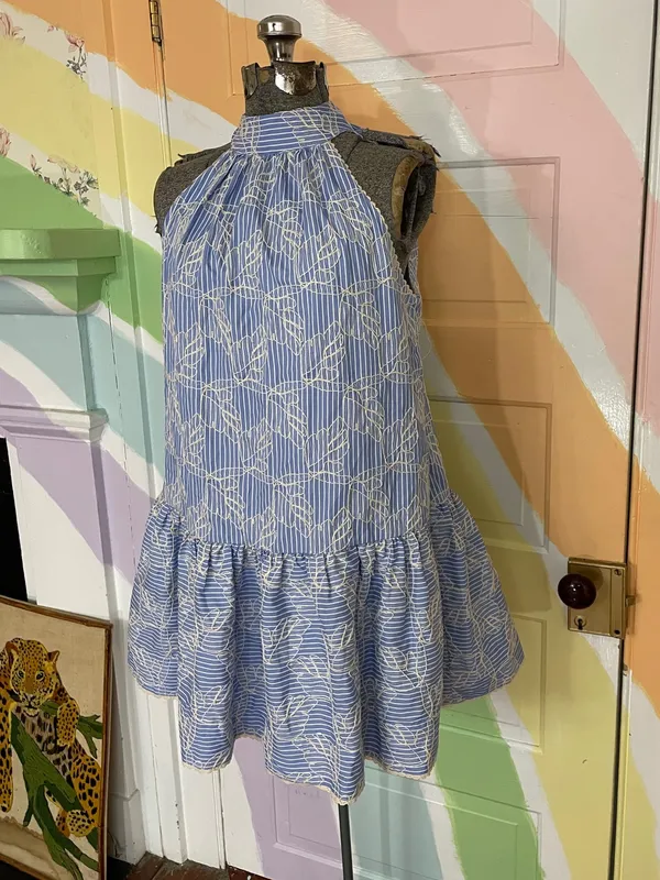 English Factory Blue Striped Embroidered Halter Ruffle Mini Dress Sz XS 🧡🎀 - Image 5