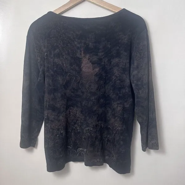 Katina Marie Top Womens Large Black New York Shirt Bedazzled Y2K Liberty OOP - Image 2