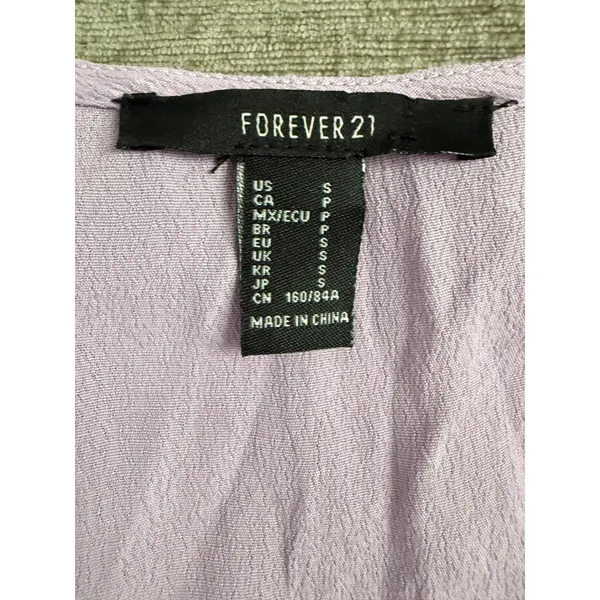 Forever 21‎ Lavender V-Neck Pintuck Mini Dress Long Sleeve Ruffle Hem Purple S - Image 5