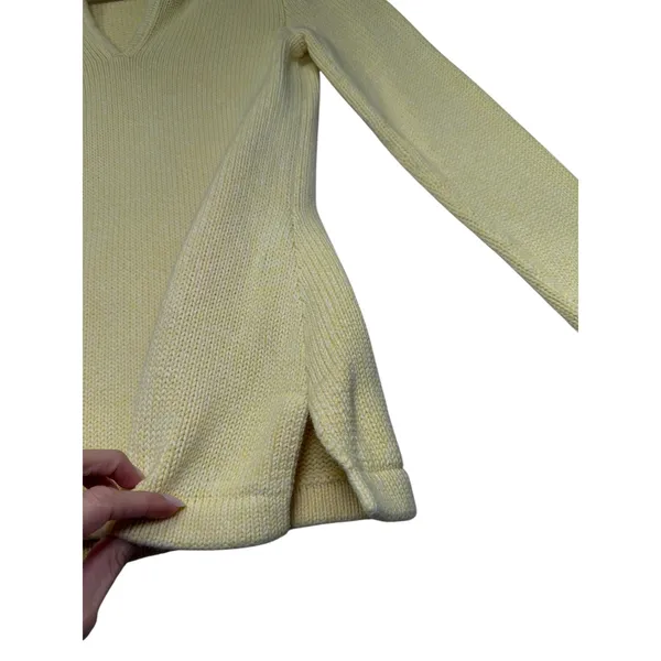 L L Bean‎ Light Yellow V Neck 100% Cotton Knit Sweater Long Sleeve Casual XS - Image 5