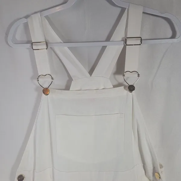 Stoney Clover Lane Target White Linen Blend Overalls with Gold Heart Hardware M - Image 4