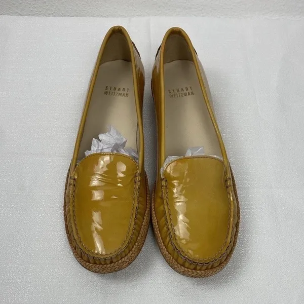 Stuart Weitzman Yellow Patent Leather Loafer Flats Braided Sole Women's 7 - Image 3