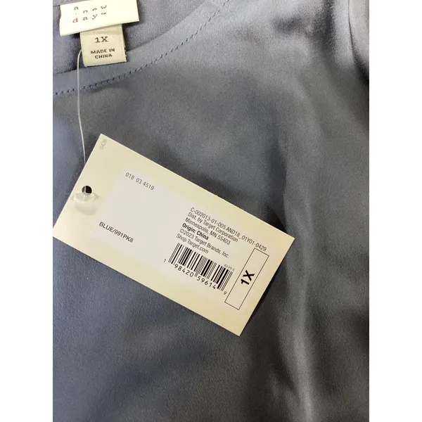 A New Day Women 1X Blue Satin Midi‎ Dress Cap Sleeve Crew Neck NWT 018034519.. - Image 4