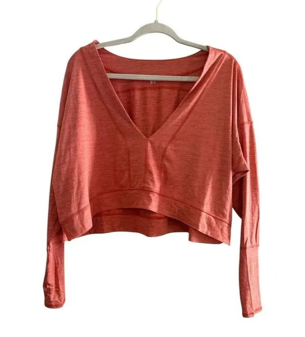 Free People Movement Orange Fearless long-sleeve cropped v-neck top athletic - Image 3