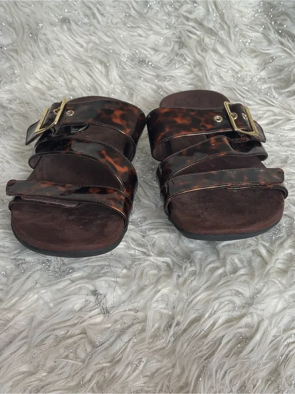 Vionic Women’s Brown Adjustable Triple-Strap Slide Sandals Gold Buckle Size 9USA - Image 7
