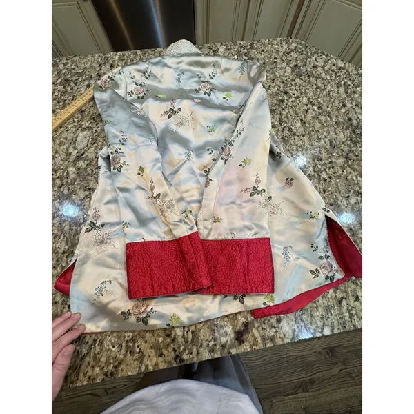 Peony Chinese Vintage‎ Satin Quilted Reversible Jacket Blue & Cream Floral Print - Image 15