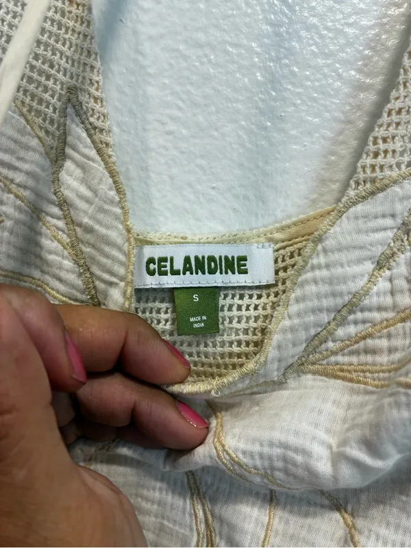 CELANDINE EMBROIDERED SHEER MESH MINI DRESS Cover Up Small - Image 5