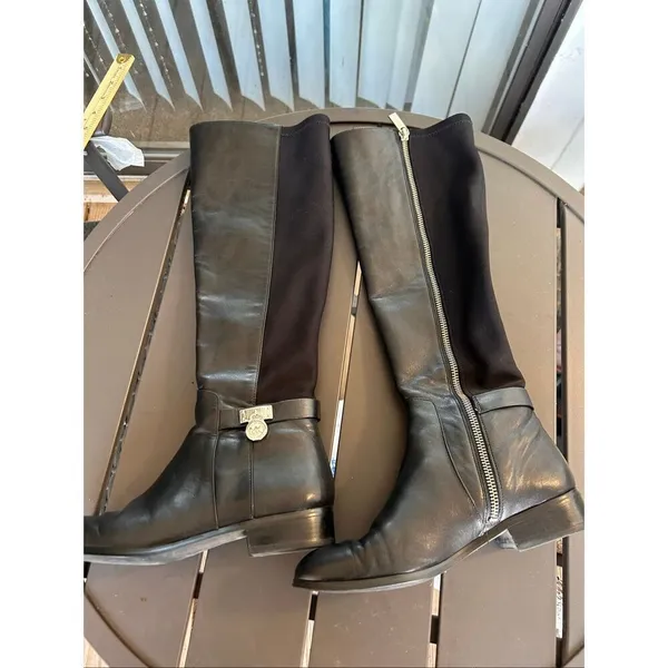 Michael Kors Hamilton Riding Boots Black /Silver Logo Size 6.5 M - Image 15