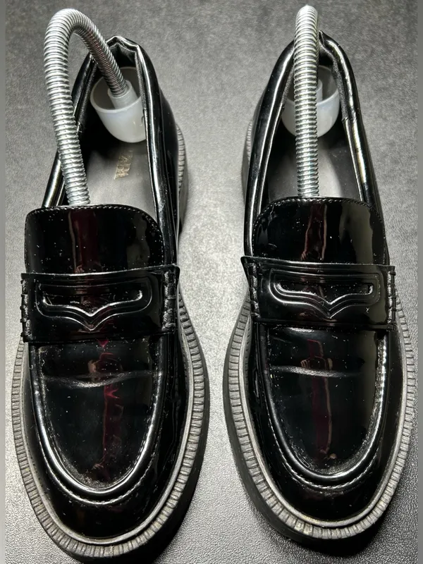 Zara Size 37/6.5–7 Black Patent Leather Chunky Heel 90s Y2K Penny Loafers - Image 2