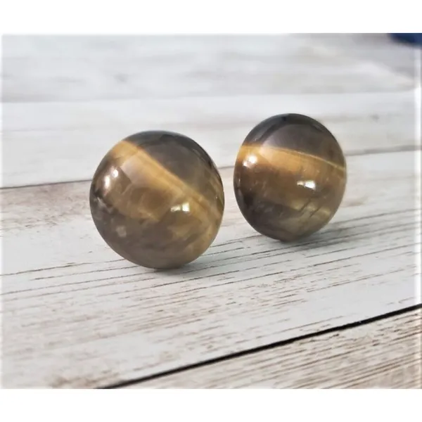 Vintage Screw On Earrings - Brown Possibly Tigers Eye? Domed Circle - Image 2