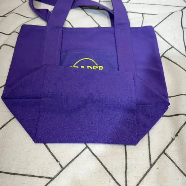 Trader Joe's‎ Mini Canvas Tote Bag Small Purple Embroidered Logo Shopper - Image 6