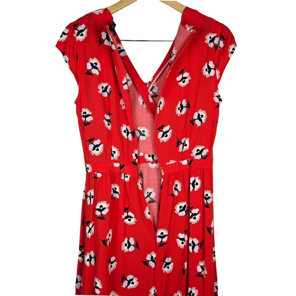 J. Crew Cerise Ruffle Red Floral Faux Wrap Ruffle Dress L4277 Size 4 Tall - Image 3