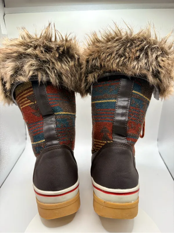 Faux Fur-Trimmed Brown Patterned Women's Winter Boots - Image 5