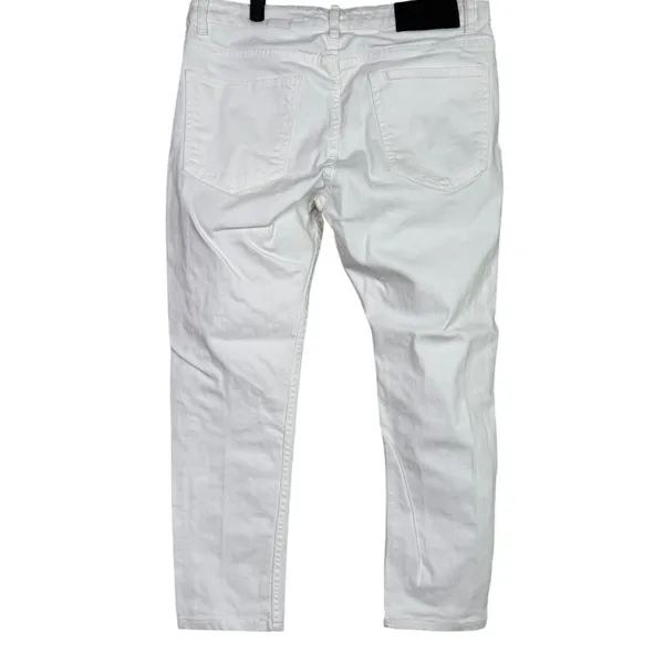 Zara Straight Leg High Rise Stretch Casual Ankle Cropped Denim Jean Zip 36 White - Image 5