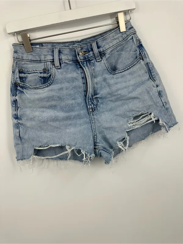 American Eagle Outfitters Denim Blue Baggy Jean Distressed Shorts Size 2 Boho - Image 2