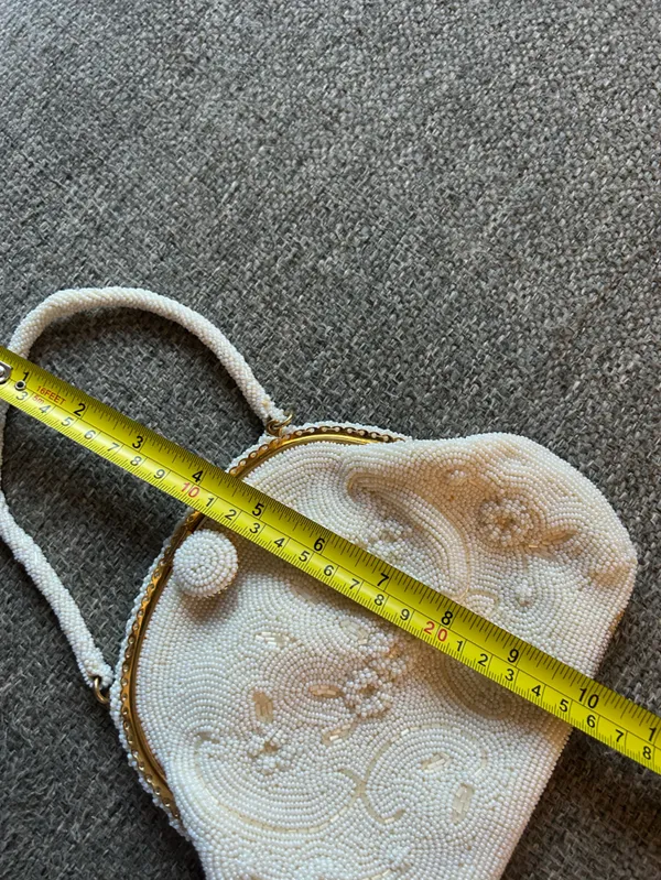 Vintage 1950’s Beaded Ivory Evening Bag with Gold Accents - Made in Japan - Image 12