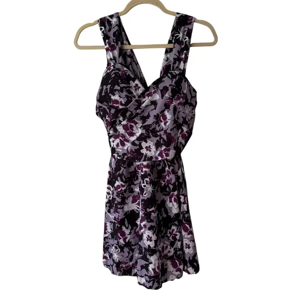 Coco Pear Purple Floral Print Crisscross Back Swim Dress‎ Size 2XL - Image 7