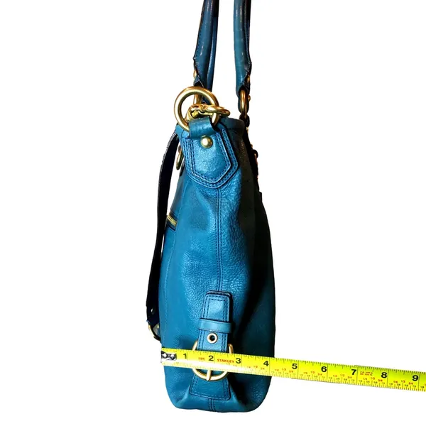Vintage COACH Madison Turquoise Leather Satchel Rear Zipper Pocket Bag 12935 - Image 12