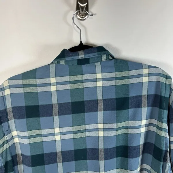 Free People Loveland Plaid‎ Button Down Shirt Blue Rayon Cotton Tunic Sz XS Boho - Image 7