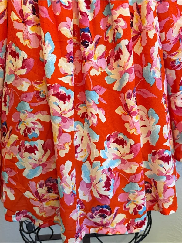 ❤️❤️❤️BOGOHO❤️❤️❤️Floral Red Peasant Blouse with Embroidered Square Neck-Large - Image 4