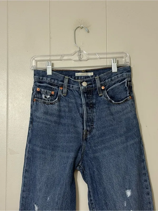 Levi’s Ribcage Straight Ankle Jeans 26 High Rise Distressed Blue Denim - Image 2