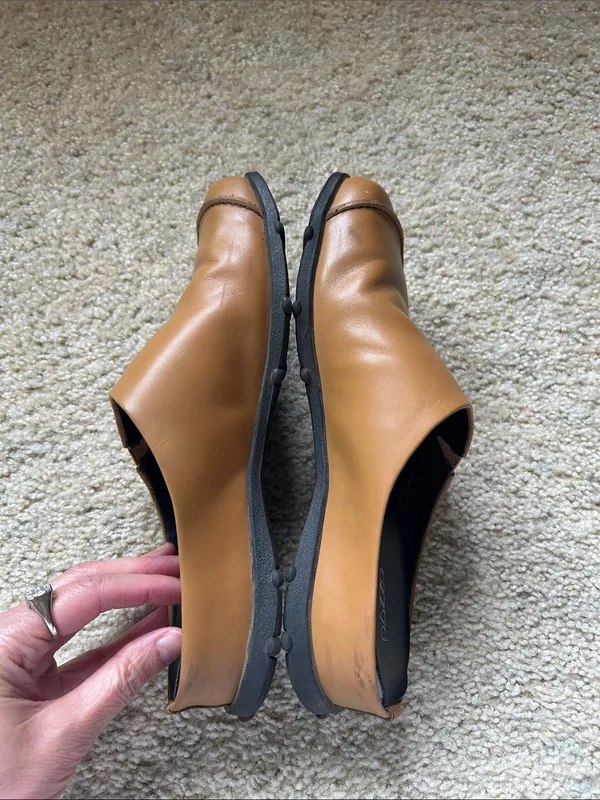 Pazzo Vtg retro tan leather slide mules 7.5 women’s shoes artsy funky - Image 8