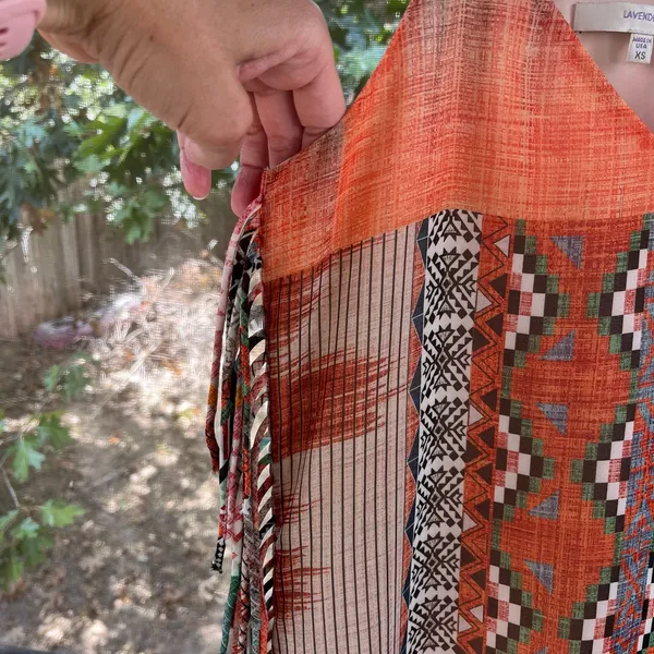 Lavender Brown Orange Aztec Print Fringe Mini Dress Size XS - Image 7