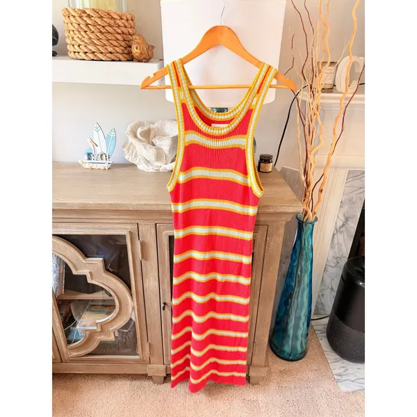 MOTHER The Chins Up Sleeveless Dress Women Red Mint Stripe XS - Image 2