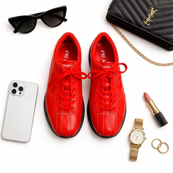 Prada Vintage Red Leather Sneakers Women’s Size 38 Italy Designer Low Top REPAIR - Image 8
