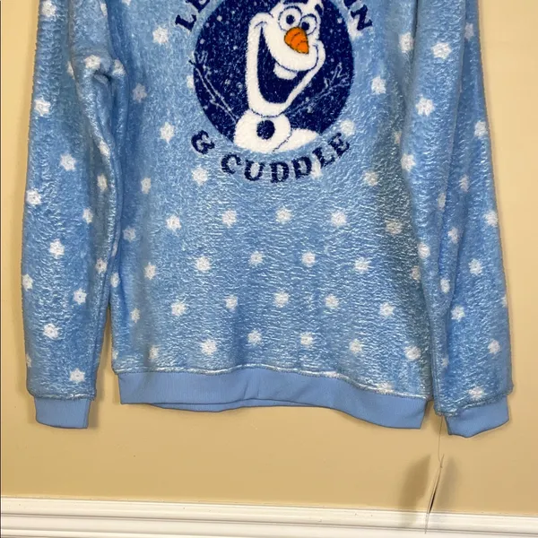 NWT Disney Frozen Women's Olaf Cuddle Fleece Soft Cozy Blue White Sweater - Image 3