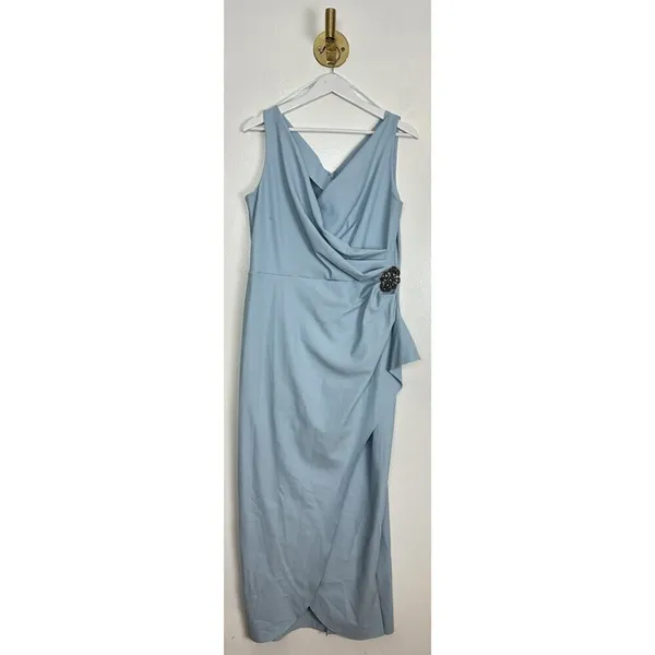 ALEX EVENINGS Embellished Side Drape Column Formal Gown in Ice Sage Size US 14 - Image 6