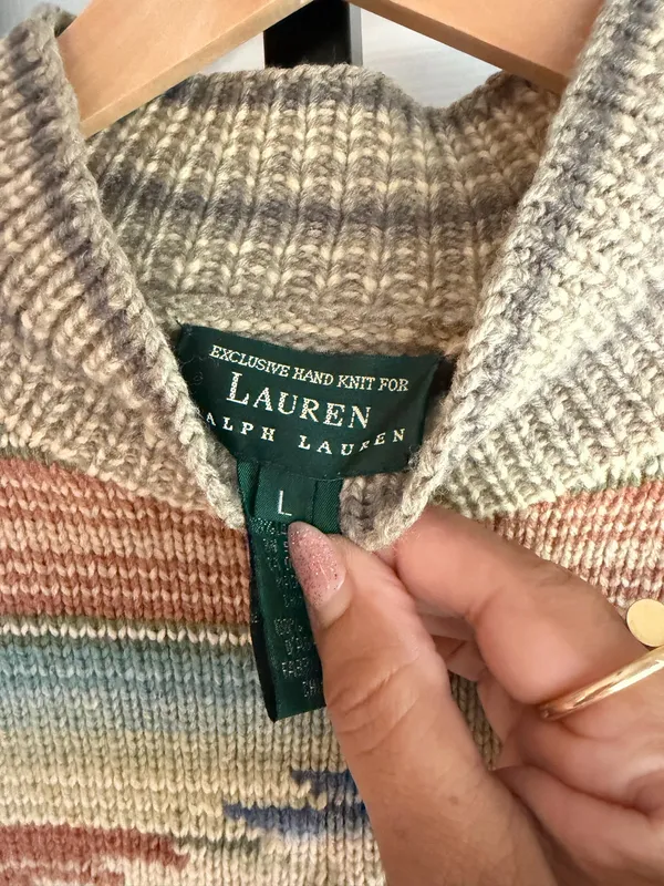 VTG Lauren Ralph Lauren Hand Knit Serape Sweater 100% Lambswool Size: L - Image 5