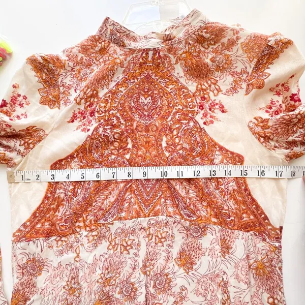 FREE PEOPLE Lady Luck Bell Sleeve Print Tunic or Mini Dress In Ivory Size XS - Image 9