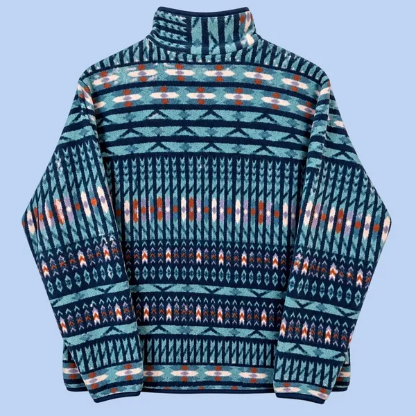 Patagonia Fleece Pullover Synchilla Snap-T Women L Blue Geometric Aztec Pocket - Image 4