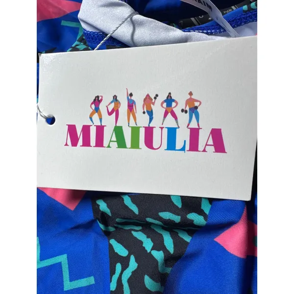 MIAULIA Geometric Print One Piece Swimsuit Royal‎ Blue Pink Teal Women's Size L - Image 3