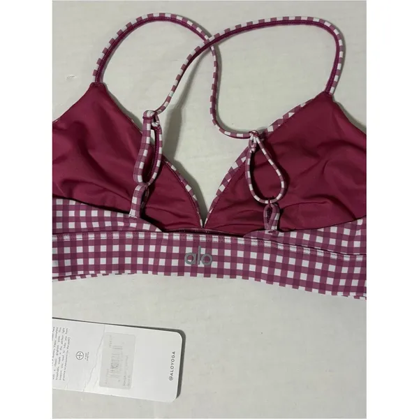 NWT new ALO yoga vapor splendor bra raspberry white pink gingham medium top - Image 4