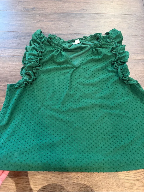 J. Crew Ruffled Dot Texture Sleeveless Top - Green Size XL - C58-026 - Image 4