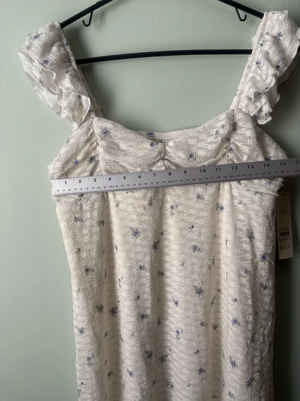 No Boundaries White Mini Dress with Blue Floral Print L 12-14 - Image 6