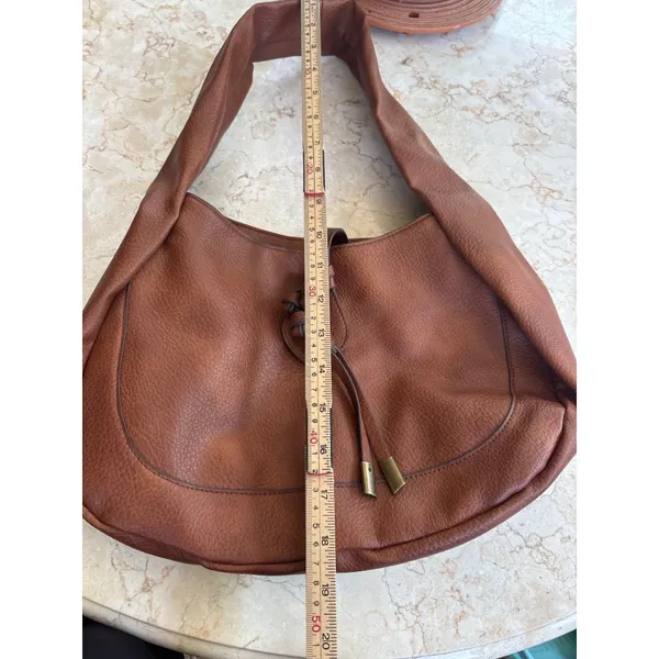 Brown Pebbled FAUX Leather Hobo Shoulder Bag With Dual Inside Pockets & Zipper - Image 5