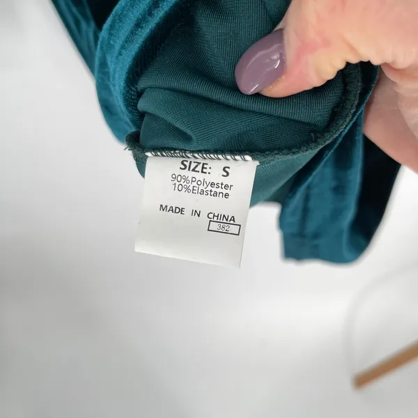 Unbranded Teal Green Velvet Puff Sleeve Wrap Tulip Mini Dress Small - Image 4