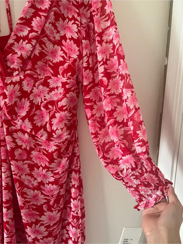 Julia Jordan NWT Pink Floral Chiffon Long Sleeve Mini Dress 14 Romantic Resort Office Party - Image 4
