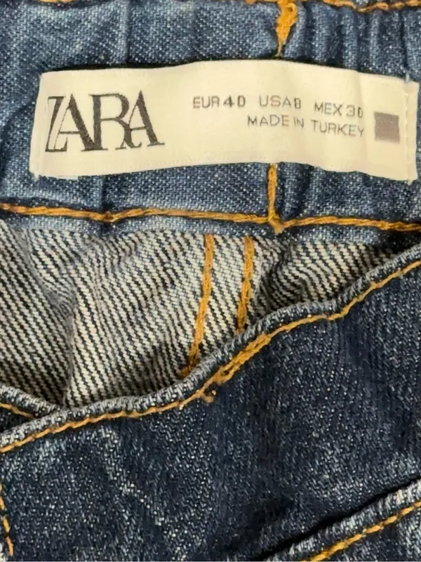ZARA High Rise Paperbag Denim Shorts Blue Size 8 - Image 4