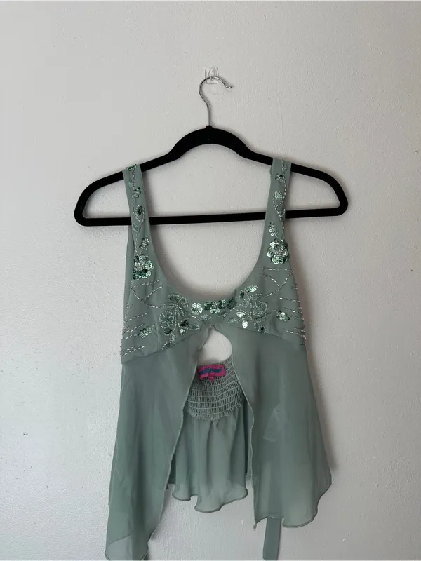 Edikted Sage Green Sequin Halter Tank - Image 3