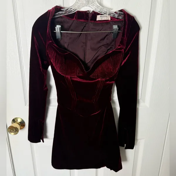 House of CB Veronica Black Cherry Pin Tuck Mini Dress XS - Image 2