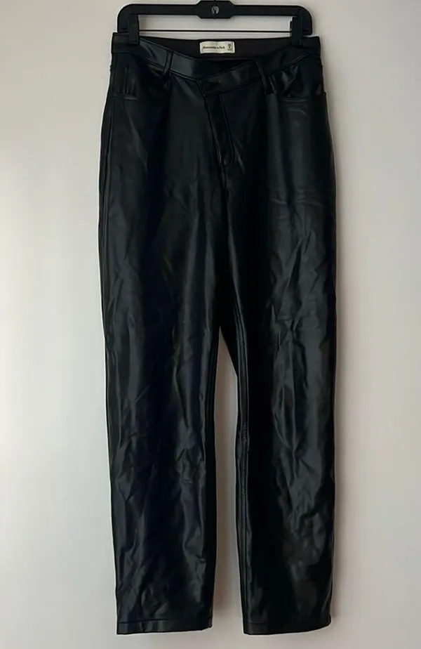 Abercrombie & Fitch Vegan Leather Pants Criss Cross Waist 90s Straight Size 28 6 - Image 2
